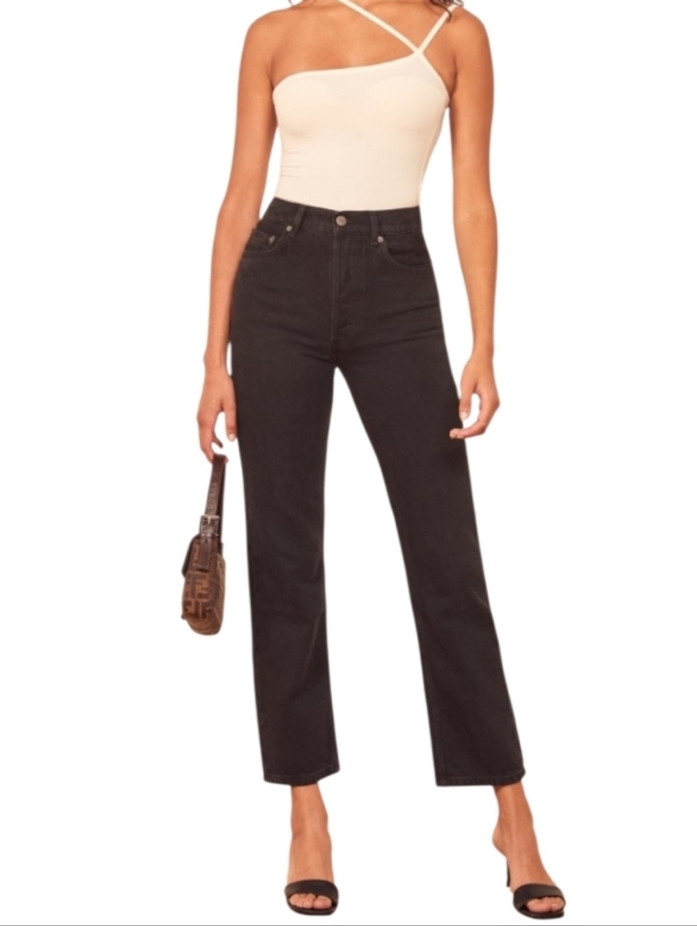 Reformation Black High-Rise Straight-Leg Jeans